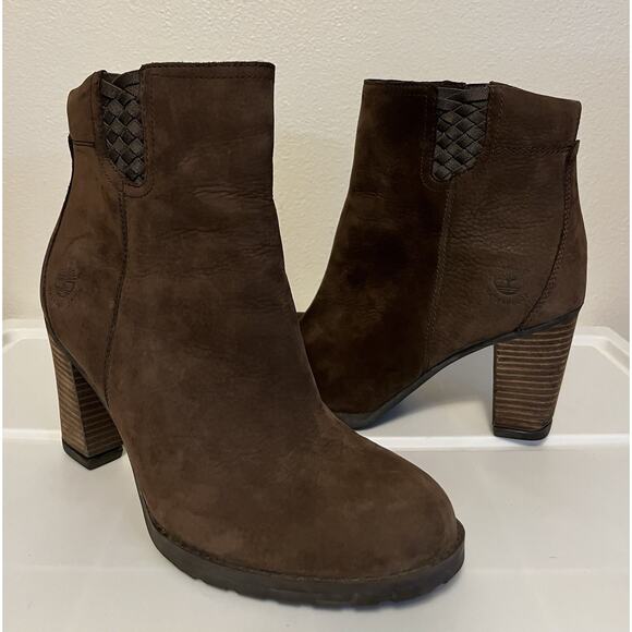 Timberland Earthkeepers Boots Stratham Block Heels Brown Nubuck Leather Size 8.5 - Picture 8 of 14
